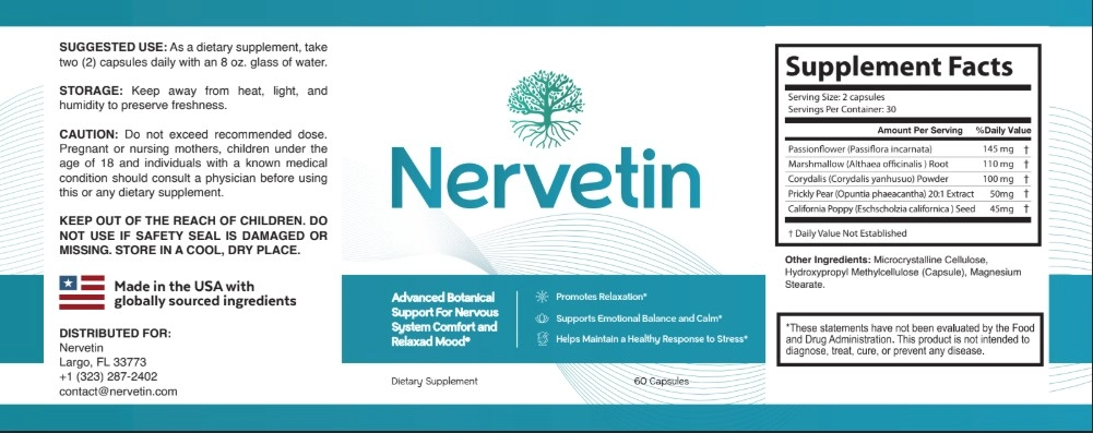 Nervetin capsule label and product details